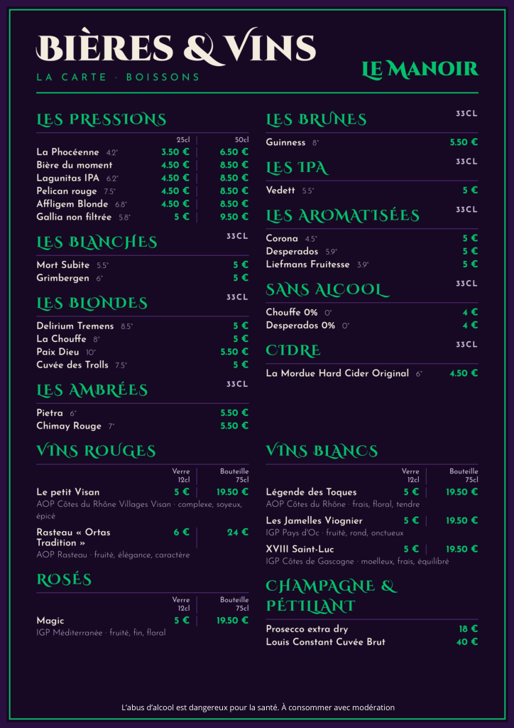 Carte Bières Et Vins
